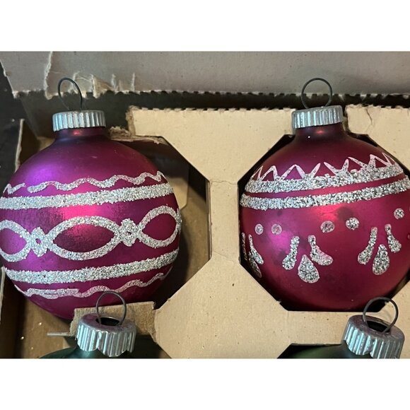 12 Shiny Bright Christmas Ornament Mica MCM Mercury Glass Some Matching With Box - Picture 6 of 12